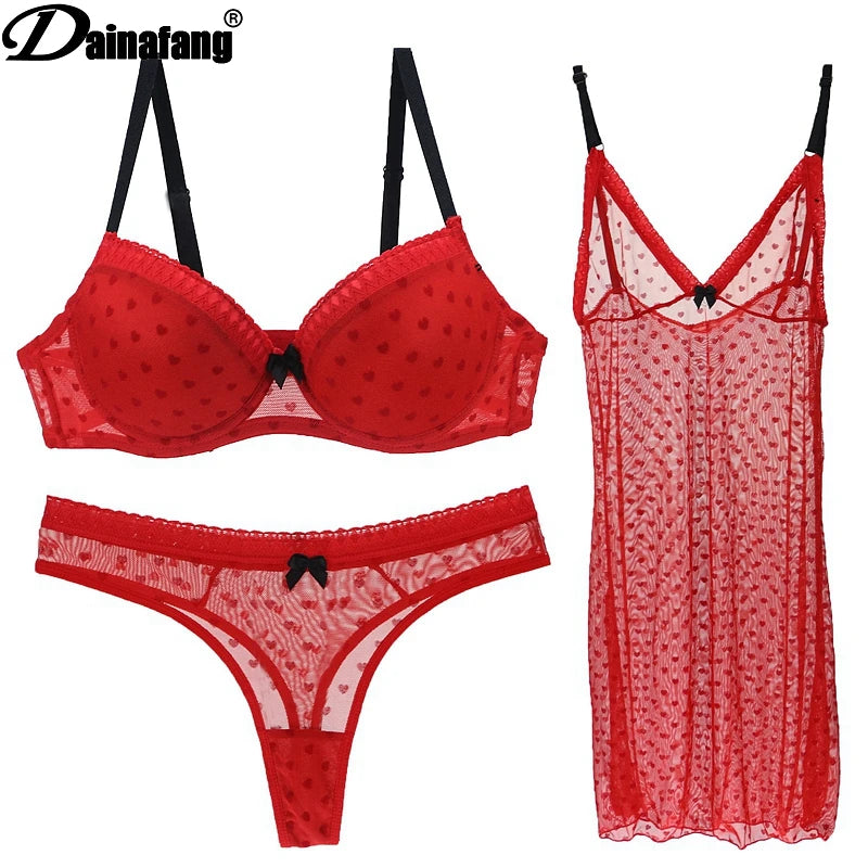 DAINAFANG Brand Lingerie 36/80 38/85 40/90 42/95 BC Cup Bra and Brief Sexy Clothes Nightgown Underwear Sets Panties For Womens